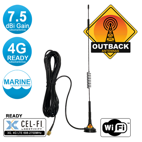 Magnetic Omni Antenna Vehicle Wideband Outdoor Cellular. The "WHIP SNAKE", Cel-Fi Ready, 3G, 4G/LTE  & WiFi 698-2700MHz