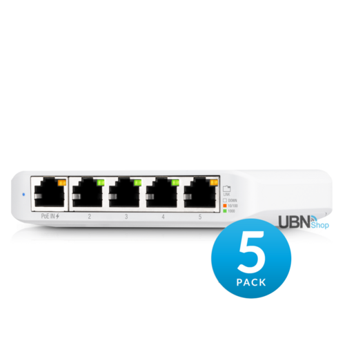 USW Flex Mini 5-Port Managed Gigabit PoE Switch 5 Pack. (No Power Supply)